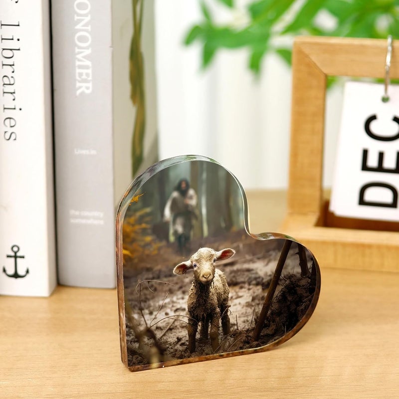 Ploceiny Christian thank you gifts - Jesus and Lamb Religious Home Decor, for Mom Gifts ,Inspirational Gifts for catholic Women,Friends,Mother's,teacher,christians,pastor,Baptism,Christmas, or Birthday (4"x4")D-238 - Image 2